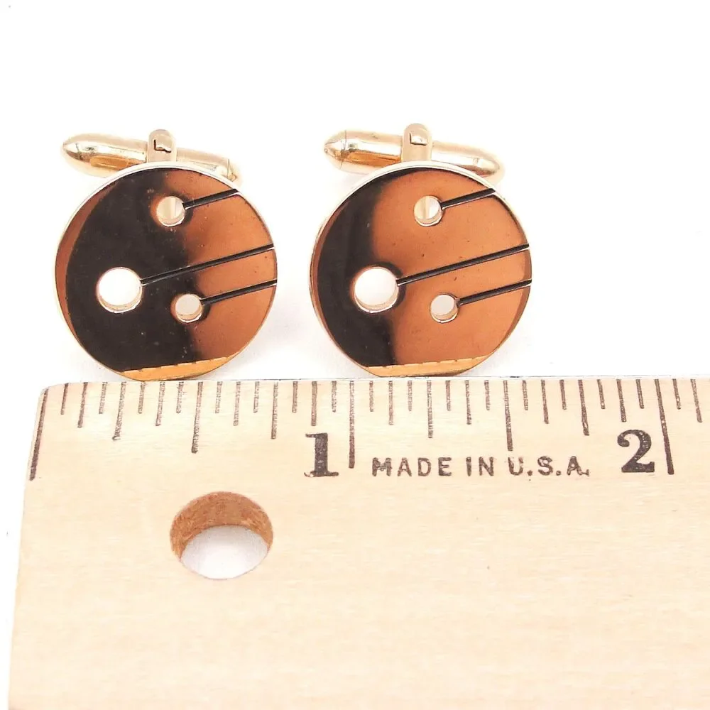 Vintage Swank Gold Tone Modernist Cufflinks Round Cutout Abstract Lines Retro